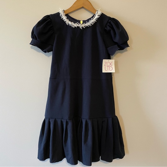 Zoe Ltd Dress Size 12 Navy Blue Nora Fringe Short Sleeve - Picture 2 of 7
